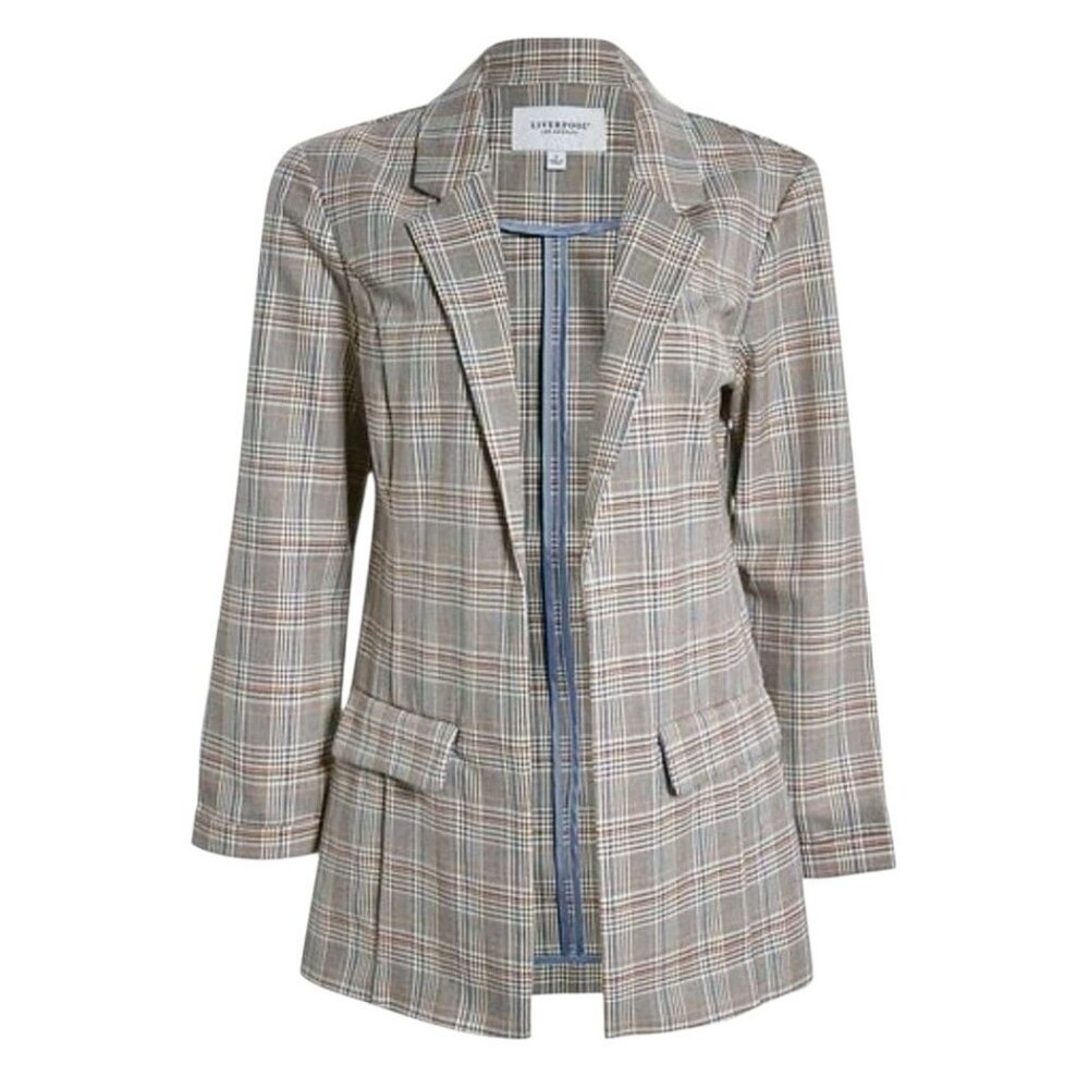 Liverpool Los Angeles Glen Plaid  Jacquard Boyfriend Blazer Open Front...